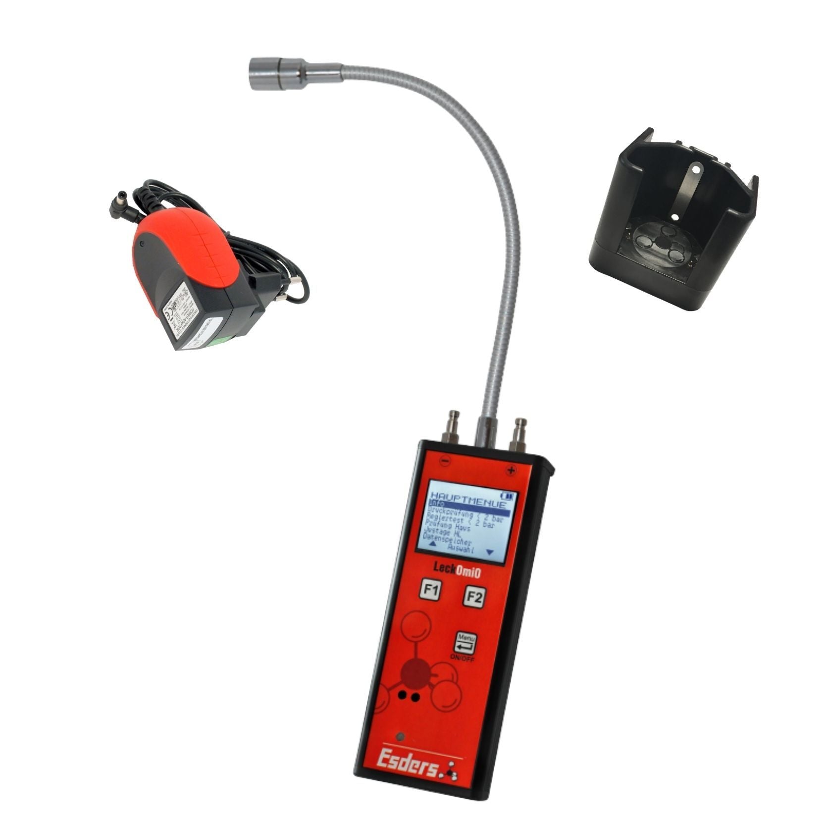 Esders LeckOmiO revizní detektor plynu s digitálním tlakoměrem 1 %OBJ / 2 bar vč. příslušenství pro revize NTL plynovodů